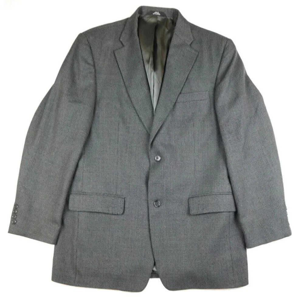 HAGGAR - MEN'S GRAY WOVEN WOOL BLEND BLAZER JACKET - SIZE 42L
